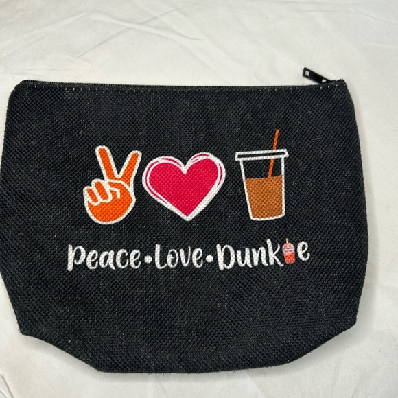 PEACE LOVE DOUGHNUT JUNKIE makeup bag. Coffee and doughnut lovers bag. - Picture 1 of 4